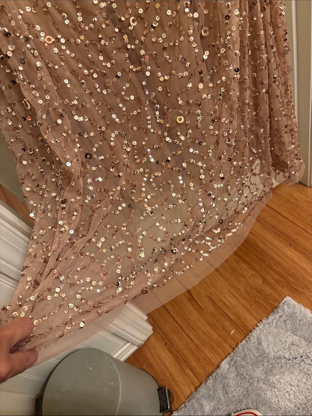 Adrianna Papell Rose Gold Sequin Evening Gown Fit and Flare - Picture 5 of 12